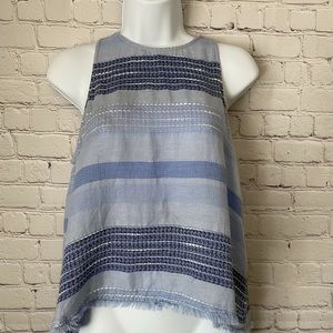 Cloth & Stone Women's Blue Chambray Sleeveless Striped Linen Blend Top - Small